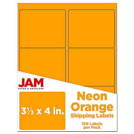 JAM Paper® Mailing Address Labels, Rectangle, 3 1/3" x 4", Neon Orange, Pack Of 120
