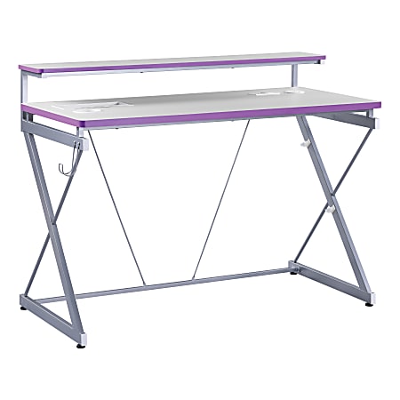 Office Star Emulator Battlestation 48"W Gaming Desk With RGB LED Lights, Purple/Carbon
