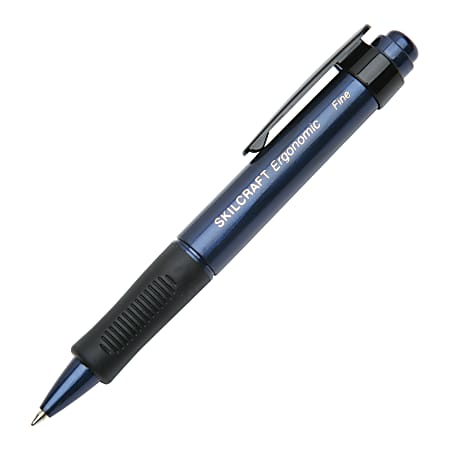 SKILCRAFT® AbilityOne Ergonomic Retractable Ballpoint Pens, Fine Point, Blue Ink, Pack Of 12 Pens