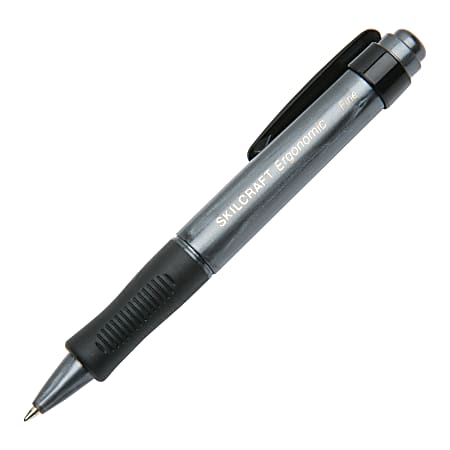 SKILCRAFT® AbilityOne Ergonomic Retractable Ballpoint Pens, Fine Point, Black Ink, Pack Of 12 Pens