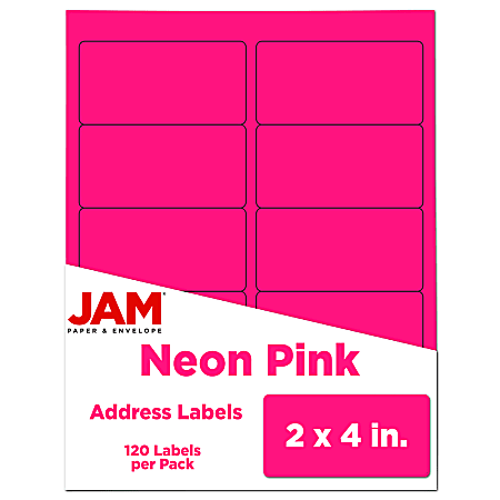 JAM Paper® Mailing Address Labels, Rectangle, 2" x 4", Neon Pink, Pack Of 120