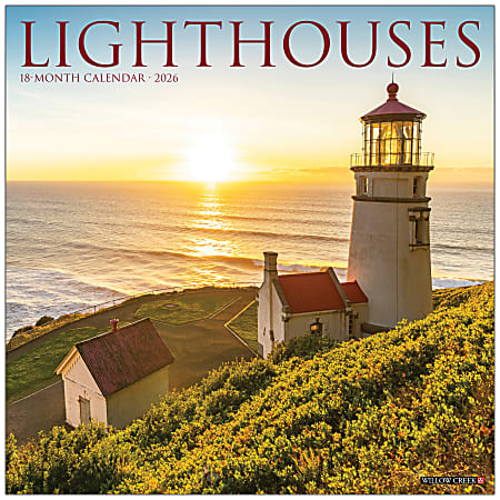 2026 Willow Creek Press Scenic Monthly Wall Calendar, 12" x 12", Lighthouses, January To December, 51788