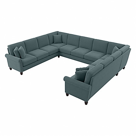 Bush® Furniture Coventry 137"W U-Shaped Sectional Couch, Turkish Blue Herringbone, Standard Delivery