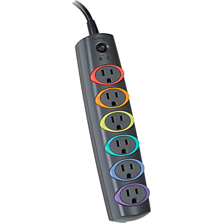 Kensington® SmartSockets® Standard Strip Surge Protector, 945 Joules, 6-Outlet, 7' Cord