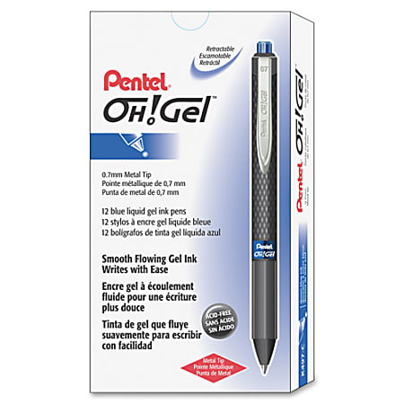 Pentel® OH! Gel Pens, Medium Point, 0.7 mm, Carbon Fiber Barrel, Blue Ink, Pack Of 12 Pens