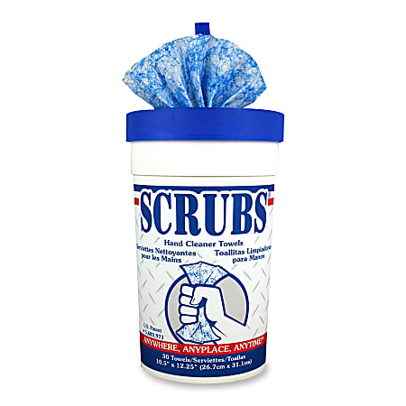 SCRUBS In-A-Bucket Hand Cleaner Towels - Citrus - 10" x 12" - Blue, White - Durable - For Hand - 30 Sheets Per Canister - 6 / Carton