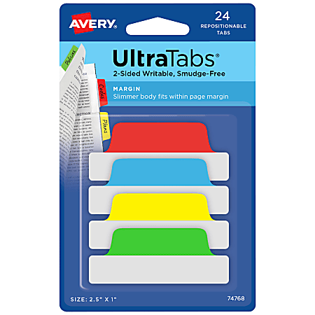 Avery® Margin Ultra Tabs®, 2.5&quot; x 1&quot;, Assorted