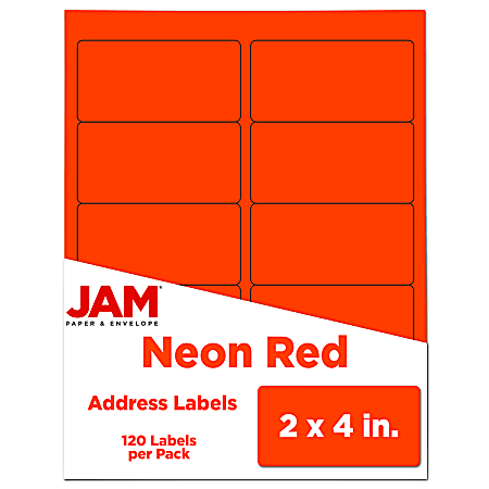 JAM Paper® Mailing Address Labels, Rectangle, 2" x 4", Neon Red, Pack Of 120