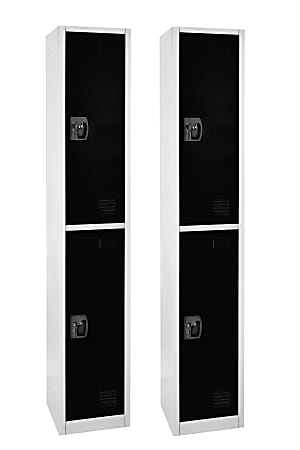 Alpine 2-Tier Steel Lockers, 72”H x 15”W x 15”D, Black, Set Of 2 Lockers