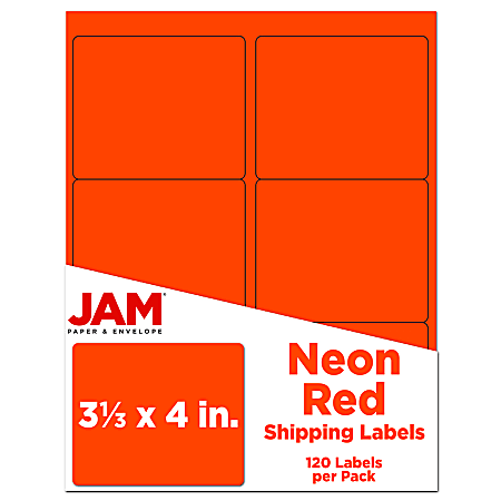 JAM Paper® Mailing Address Labels, Rectangle, 3 1/3" x 4", Neon Red, Pack Of 120