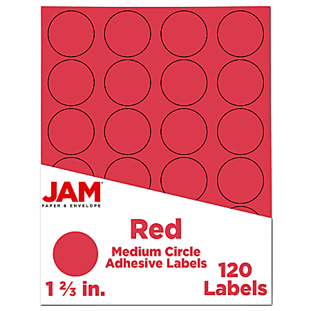 JAM Paper® Circle Label Sticker Seals, 1 2/3", Red, Pack Of 120