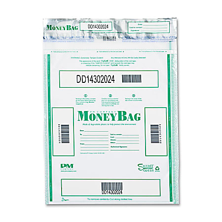 PM Tamper-evident Deposit Bags - 9" Width x 12" Length - Clear - 100/Pack - Currency