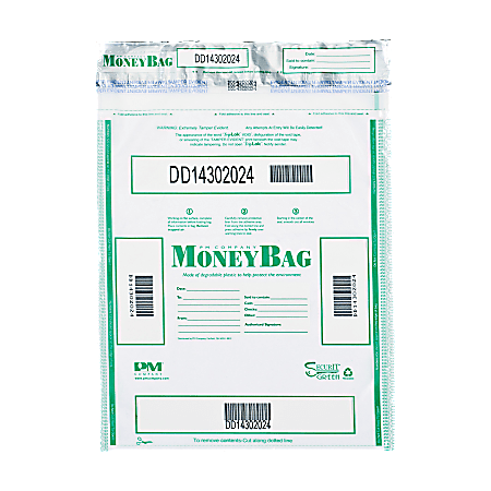 PM® Company Tamper-Evident Money Bags, 15" x 20", Clear, Pack Of 50