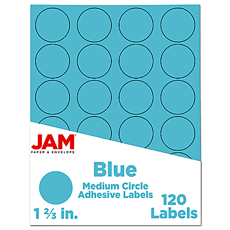 JAM Paper® Circle Label Sticker Seals, 1 2/3", Blue, Pack Of 120