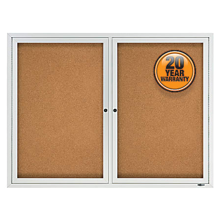 Quartet® Enclosed Outdoor 2-Door Bulletin Board, 36" x 48", Aluminum Frame With Silver Finish