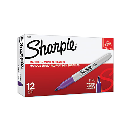 Sharpie® Permanent Markers, Fine Point, Purple, Pack Of 12