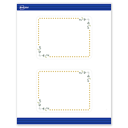 Avery® Print-To-The-Edge Postcards With Sure Feed®, S00-DN7-PRMWC10, 4-1/4" x 5-1/2", Matte White, Preprinted Green Floral & Gold Dots Design, 20-PK
