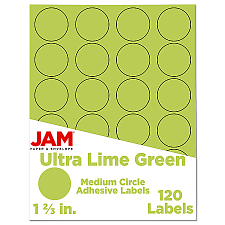 JAM Paper® Circle Label Sticker Seals, 1 2/3", Lime Green, Pack Of 120