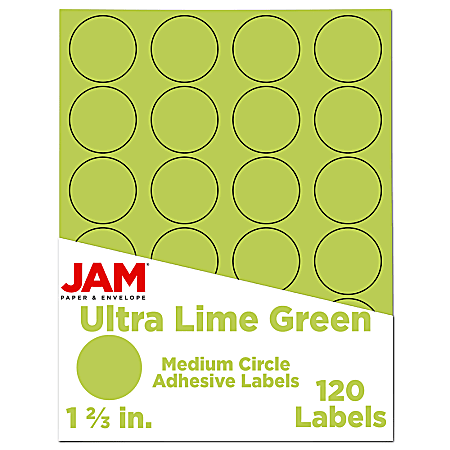 Jam Paper Circle Label Sticker Seals, 1 2/3, Lime Green, Pack of 120