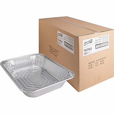 Genuine Joe Half-size Disposable Aluminum Pan - Cooking, Serving - Disposable - Silver - Aluminum Body - 100 / Carton Genuine Joe Half-size Disposable Aluminum Pan - Cooking, Serving - Disposable - Silver - Aluminum Body - 100 / Carton