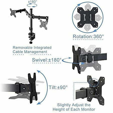 Rocelco RDM2 Desk Mount for LCD Monitor, LED Monitor, Display Stand - Height Adjustable - 2 Display(s) Supported - 13
