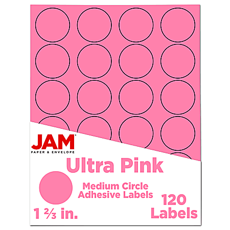 JAM Paper® Circle Label Sticker Seals, 1 2/3", Pink, Pack Of 120