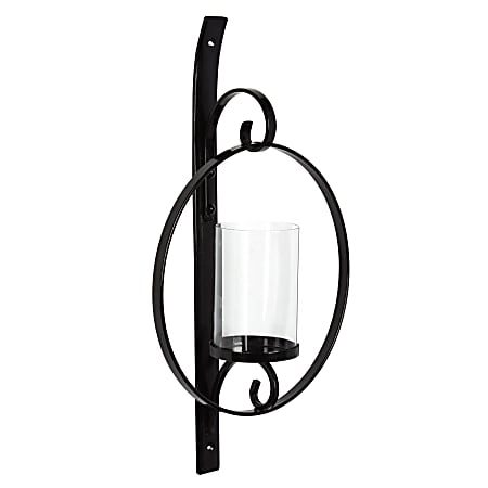 Uniek Kate And Laurel Doria Metal Wall Sconce Candle Holder, 21-3/4”H x 12-1/2”W x 5-1/2”D, Black