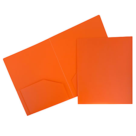 JAM Paper® Plastic 2-Pocket School POP Folders, 9 1/2" x 11 1/2", Orange, Pack Of 6