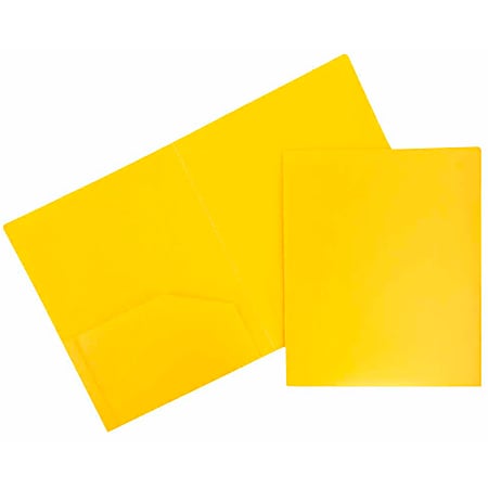 JAM Paper® Heavy Duty Plastic Two Pocket Presentation Folders, 9 1/2" x 11 1/2", Yellow, Pack Of 6