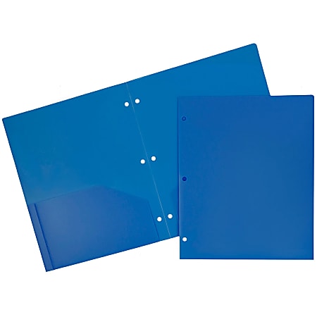 JAM Paper® 3-Hole-Punched 2-Pocket Plastic Presentation Folders, 9" x 12", Blue, Pack Of 6
