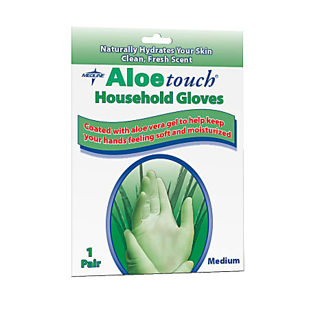 Medline Aloetouch Latex Household Gloves, Medium, Green, Pack Of 144