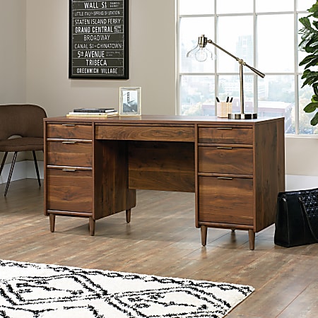 Sauder® Clifford Place 59"W Mid-Century Executive Computer Desk, Grand Walnut