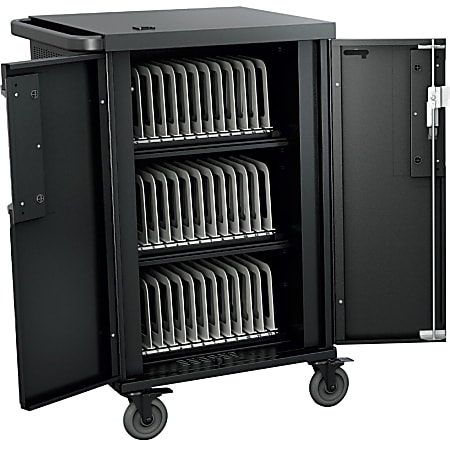 Bretford CoreX Cart, 3 Shelf, 4 Casters, Steel, 29.50"W x 26"D x 44.50"H, Black, For 45 Devices