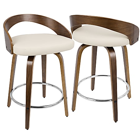 LumiSource Grotto Mid Century Modern Counter Stools CreamWalnut