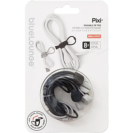 Bluelounge Pixi Reusable Ties - Cable Tie - Black Gray - 8 Bluelounge Pixi Reusable Ties - Cable Tie - Black Gray - 8