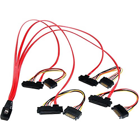 StarTech.com 50cm Internal Serial Attached SCSI Mini SAS Cable - SFF8087 to 4x SFF8482 - 1 x SFF-8087 Male Mini-SAS - 4 x Male SATA Power, 4 x SFF-8482 Mini-SAS - Red