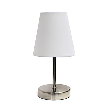 Simple Designs Mini Basic Table Lamp with Fabric Shade, 10.63"H, White/Sand Nickel