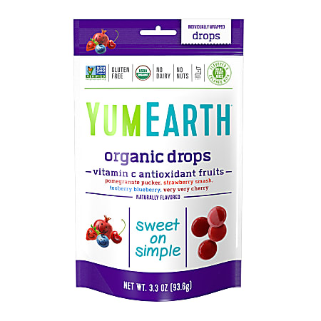 Yummy Earth Organic Vitamin C Antioxidant Fruit Drops, 3.3 Oz, Pack Of 3 Bags