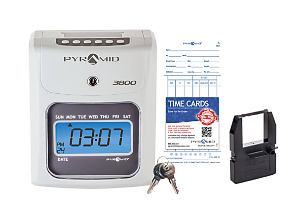 Pyramid Time Systems - Model 3800 Auto Totaling Time Clock, Electronic Time Punch Clock  - 044942798991