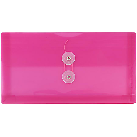 JAM Paper® Booklet Plastic Envelopes, #10, Button & String Closure, Fuchsia Pink, Pack Of 12