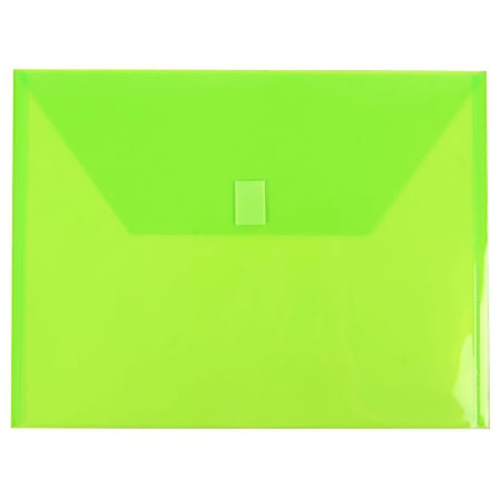 JAM Paper® Plastic Booklet Envelopes, Letter-Size, 9 3/4" x 13", Hook & Loop Closure, Lime Green, Pack Of 12