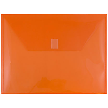 JAM Paper® Plastic Booklet Envelopes, Letter-Size, 9 3/4" x 13", Hook & Loop Closure, Orange, Pack Of 12