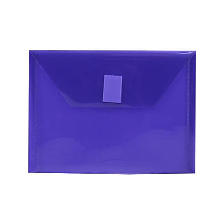 JAM Paper® Plastic Booklet Envelopes With Hook-And-Loop Fastener, 5 1/2" x 7 1/2", Gummed Seal, Purple, Pack Of 12