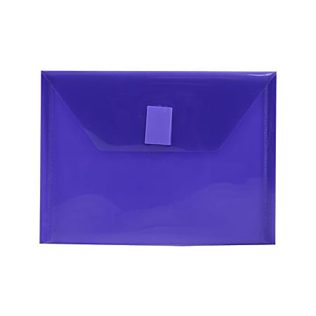 JAM Paper Plastic Booklet Envelopes With Hook And Loop Fastener 5 12 x 7 12  Gummed Seal Purple Pack Of 12 - Office Depot