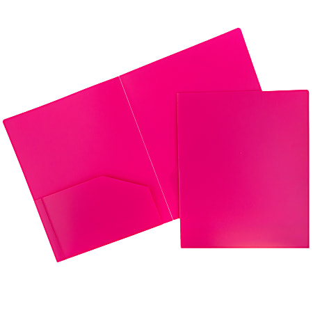 JAM Paper® Heavy-Duty 2-Pocket Plastic Presentation Folders, 9" x 12", Fuchsia Pink, Pack Of 6