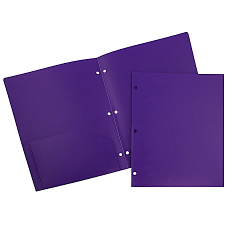 JAM Paper® 3-Hole-Punched 2-Pocket Plastic Presentation Folders, 9" x 12", Purple, Pack Of 6