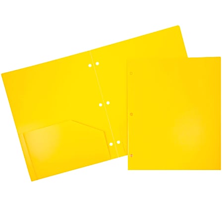 JAM Paper® 3-Hole-Punched 2-Pocket Presentation Folders, 9" x 12", Yellow, Pack Of 6