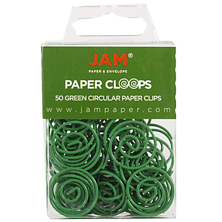 JAM Paper® Paper Clips, Papercloops®, 1", 25-Sheet Capacity, Green, Pack Of 50