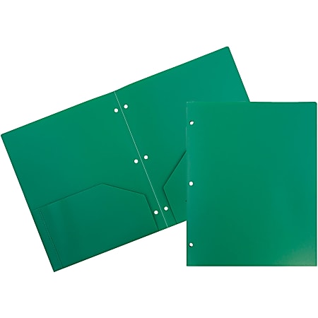 JAM Paper® 3-Hole-Punched 2-Pocket Plastic Presentation Folders, 9" x 12", Green, Pack Of 6