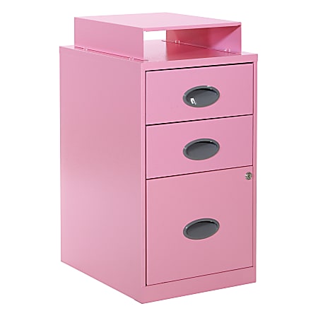 Office Star™ 18"D Vertical 3-Drawer Locking File Cabinet With Top Shelf, Pink